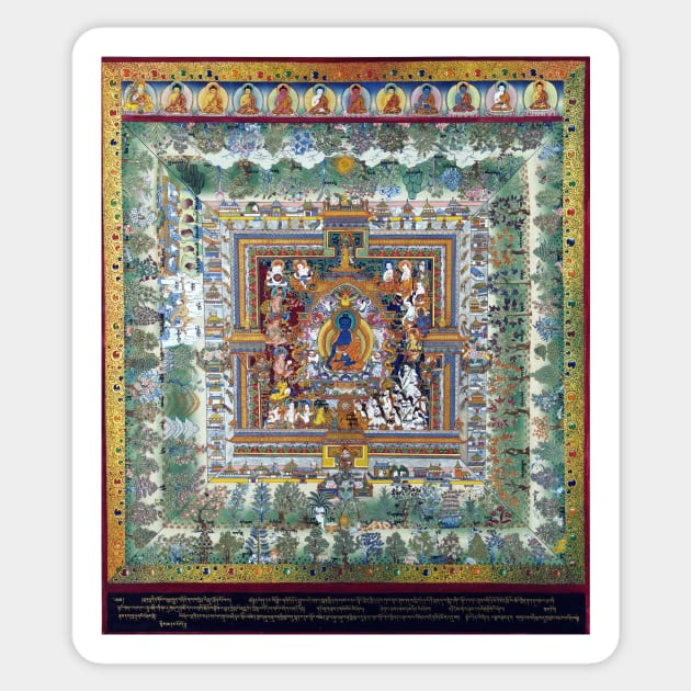 Blue Medicine Buddha Mandala Tibetan Buddhist Thangka Reproduction Sticker by TammyWinandArt